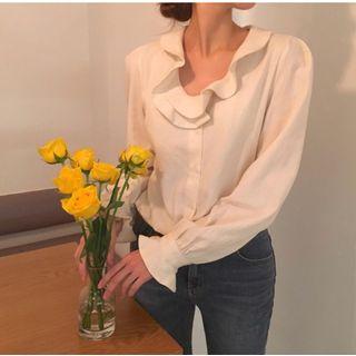 Ruffle-trim Blouse Ivory - One Size