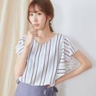 Striped Tie-back Sleeveless Blouse 13 - Pink - One Size