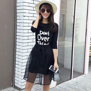 Set: Lettering Pullover Dress + Organza Skirt