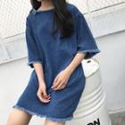 Fringed Loose-fit Denim A-line Dress