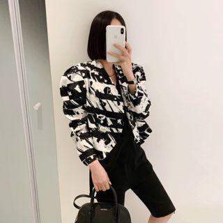 Collarless Pattern Cropped Jacket