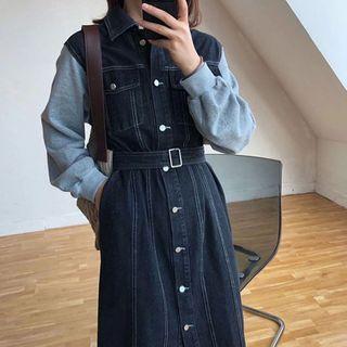 Single-breasted Medium Long Denim Dress