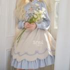 Long-sleeve Mock Two-piece Bow Accent A-line Dress
