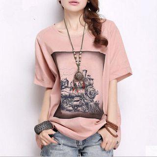 Short-sleeve Train Print T-shirt