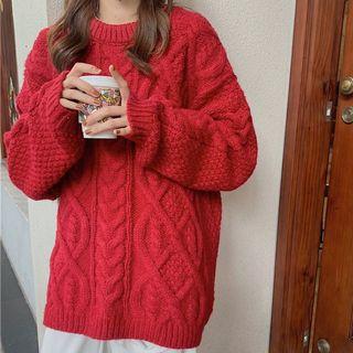 Round-neck Linen Flower Sweater