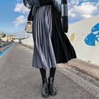 Color-block Pleated Velvet Midi Skirt