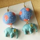 Pom Pom Elephant Earring / Clip-on Earring