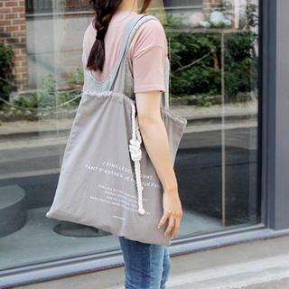 Drawstring Canvas Shopper Bag Gray - One Size
