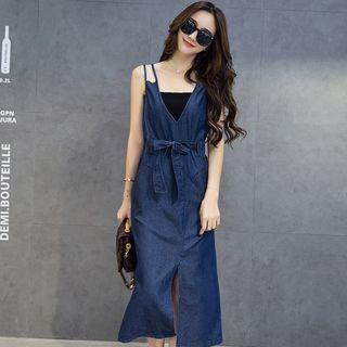 Spaghetti Strap Denim Midi Dress