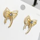 Rhinestone Faux Pearl Bow Earring 1 Pair - Gold - One Size