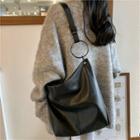 Plain Faux Leather Crossbody Tote Bag Black - One Size