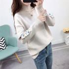 Turtleneck Floral Embroidered Sweater