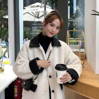Fleece Buttoned Jacket Black & White - One Size