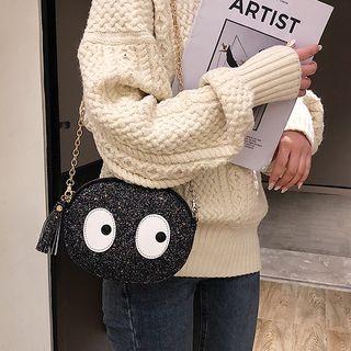 Sequined Applique Faux Leather Crossbody Bag