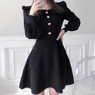 Puff-sleeve Ruffle Collar A-line Dress