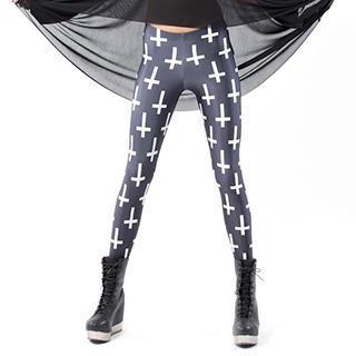 Cross-print Leggings  Black - One Size