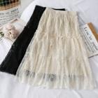 Ruffled-trim Embroidered Lace A-line Skirt