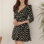 Print 3/4-sleeve A-line Mini Dress