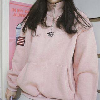 Letter Print Turtleneck Pullover Pink - One Size