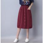 Plain Buttoned Midi Skirt