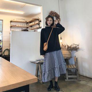 Mock Two Piece Long-sleeve Midi Dress As Shown In Figure - One Size