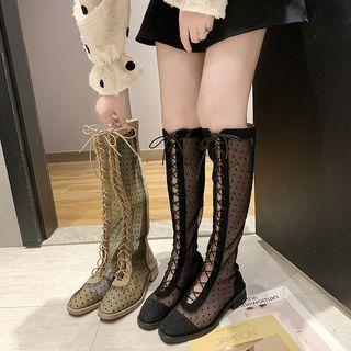 Polka Dot Mesh Panel Knee-high Boots