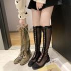 Polka Dot Mesh Panel Knee-high Boots