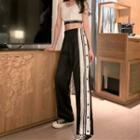 Striped Button-accent Wide Leg Sweatpants Black - One Size