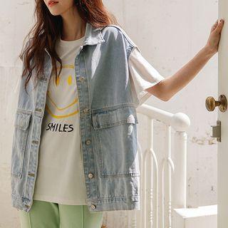 Sleeveless Boxy Denim Jacket Light Blue - One Size