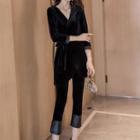 Set: Long-sleeve Velvet Top + Pants