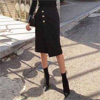 Button-side Faux-suede Skirt