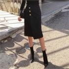 Button-side Faux-suede Skirt