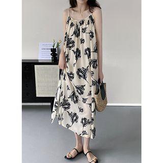 Spaghetti Strap Floral Midi Sundress / Pointelle Knit Cropped Cardigan / Set
