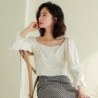 Balloon-sleeve Cropped Blouse Light Off-white - One Size