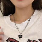 Lettering Heart Pendant Alloy Necklace Black - One Size
