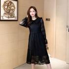Long-sleeve Lace Collared Plain Dress
