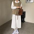 Set : Long-sleeve Long Dress + Lace-up Vest Shirt
