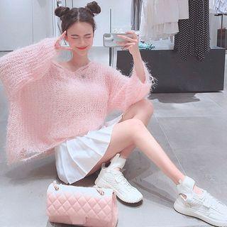 Perforated Sweater / Pleated Mini Skirt / Set