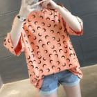 3/4-sleeve Moon Pattern T-shirt