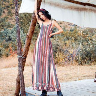 Strappy Striped Maxi Sundress As Shown In Figure - One Size