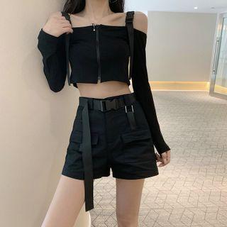 Long-sleeve Zip Up Top / Cargo Shorts / Set