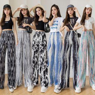 High Waist Pattern Print Straight Cut Wide Leg Pants
