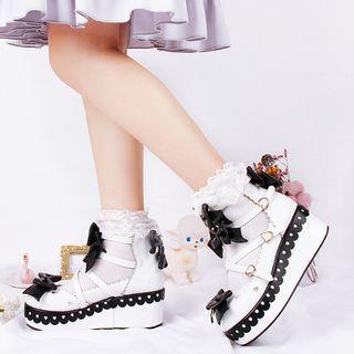 Platform Bow Cross Strap Lolita Pumps