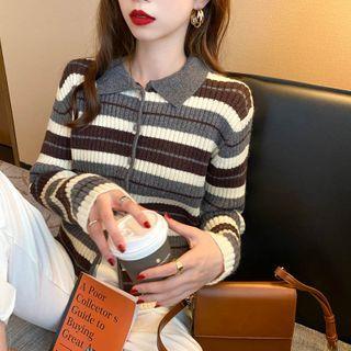 Collared Colorblock Button-up Sweater