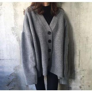 Contrast Trim V-neck Buttoned Cardigan