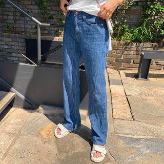 Crinkled Straight-cut Jeans