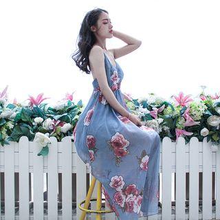 Floral Print Spaghetti Strap A-line Maxi Dress