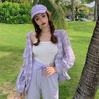 Camisole Top / Plaid Shirt / Harem Pants