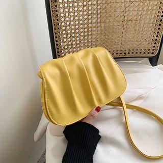 Faux Leather Shirred Flap Crossbody Bag