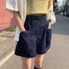 Wide-leg Cargo Denim Shorts
